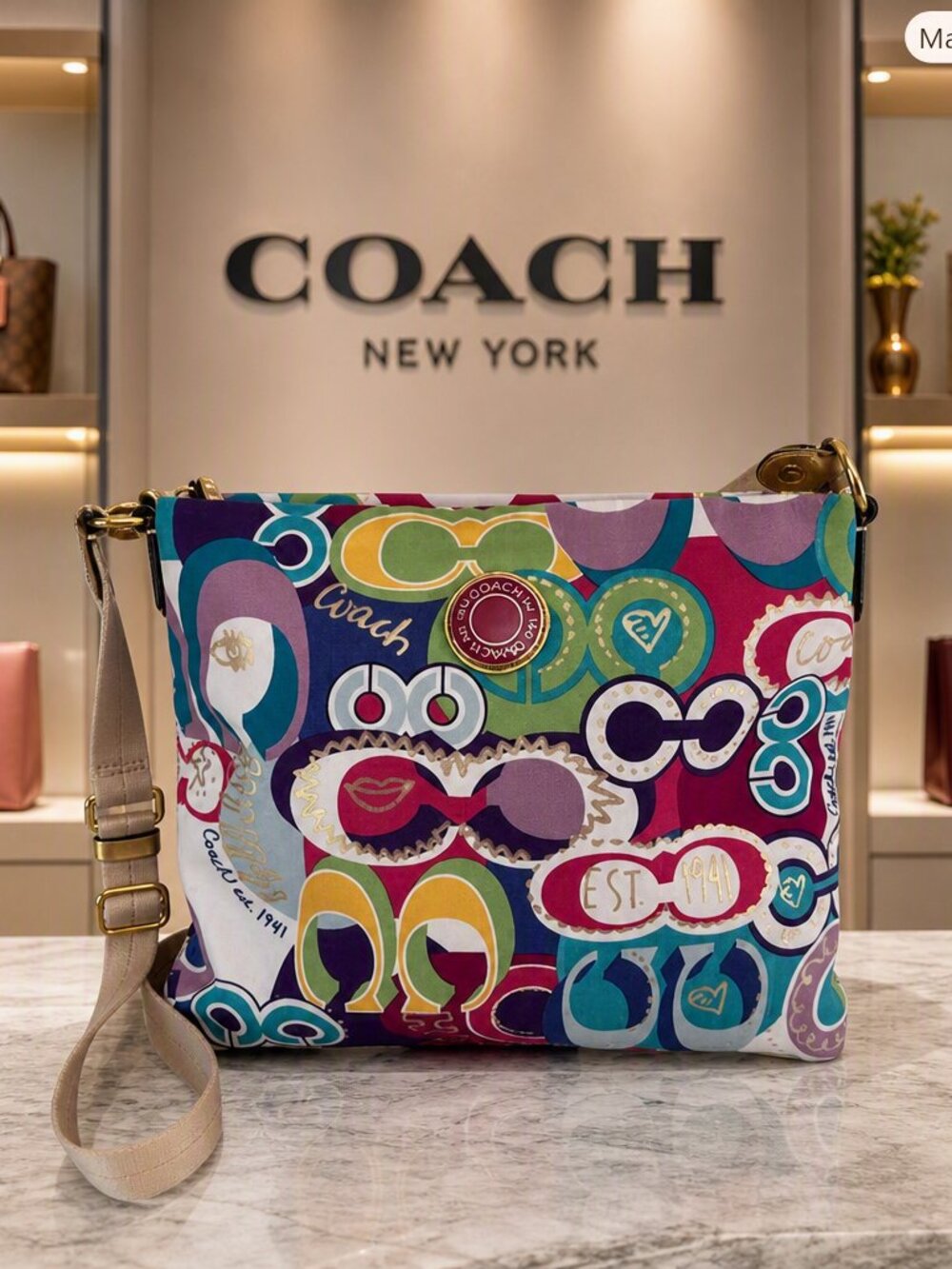 COACH Signature Canvas Leather Multicolor F19454 Coach Bag